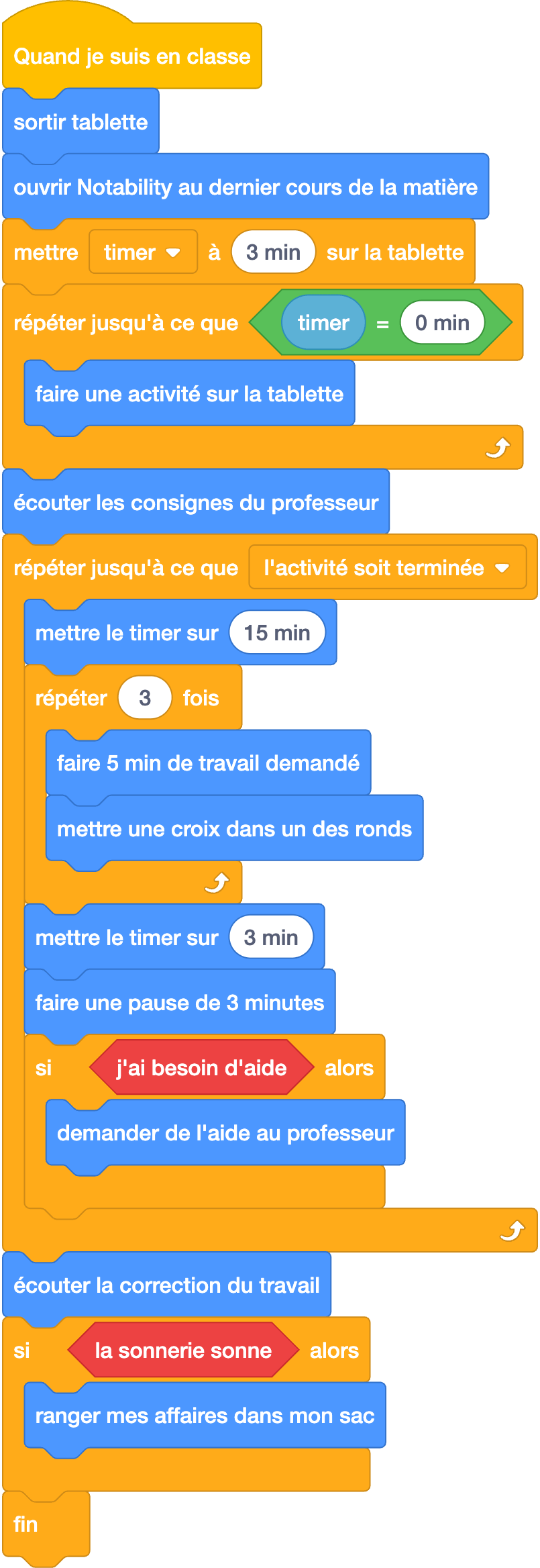 Aider à la planification en collège, façon Scratch